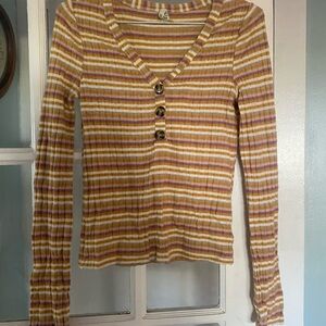 Mudd Mustard and Cream Striped Long Sleeve Tee